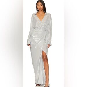 Show Me Your MuMu Clara Maxi Silver Long Sleeve Dress